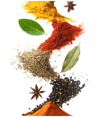 Vibrant Spice Cascade A Photograph Isolated on Transparent Background. Vibrant Spices Masala Falling PNG.