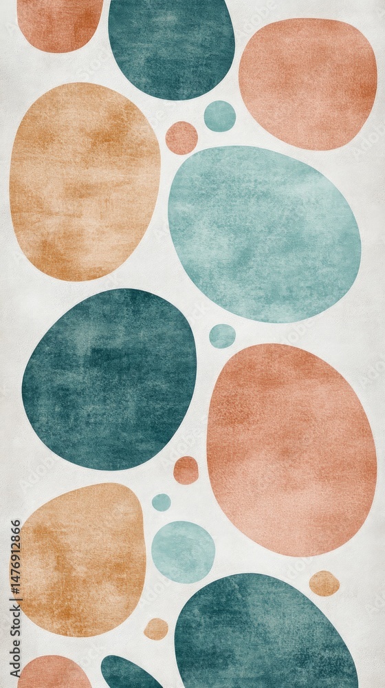 Poster abstract beige and turquoise oval shapes seamless pattern on textured neutral background modern deco