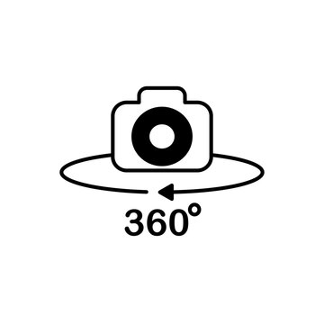 360 camera icon, flat style pictogram icon for ui or ux mobile app, vector illustration logo symbol design, isolated on white