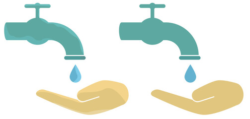 water faucet icon with hands up, flat style pictogram icon for ui or ux mobile app, vector illustration logo symbol design, isolated on white