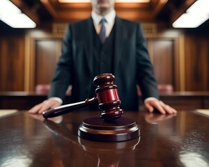 Judge's Gavel in Formal Courtroom Setting