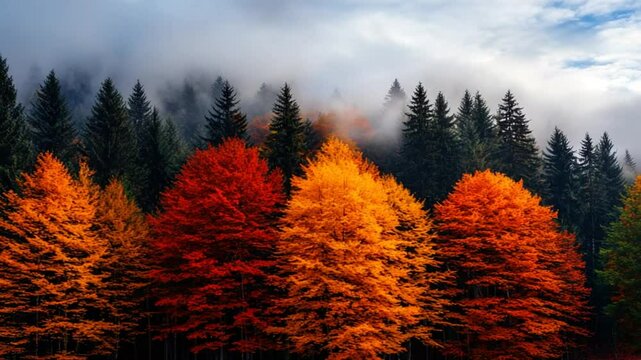 Autumnal Forest Majesty: A Breathtaking Panorama of Fall Colors