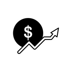 dollar icon with rising arrow, simple flat style, vector illustration symbol sign logo template pictogram, for ui or ux isolated on white for mobile app, editable