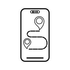 smartphone icon with location map route, flat style pictogram icon for ui or ux mobile app, vector illustration logo symbol design, isolated on white