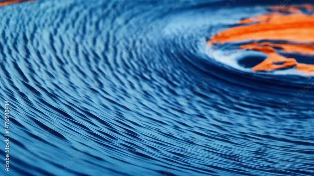Poster abstract swirling pattern of fluid orange and blue paint resembling ocean currents with dynamic text