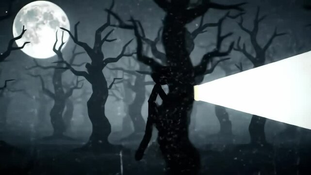Walking in Dark Woods with Flashlight at Night Animated Scene