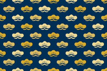 Hand drawn Japanese pattern of pine trees, Cute Japanese pattern wallpaper, Seamless vector background in gold color/手描き風の松の木模様の背景、かわいい日本の和柄