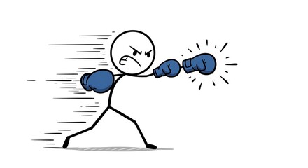 Dynamic stick figure boxer delivering a powerful punch with speed lines