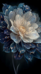 Glowing flower in the dark with silver petals