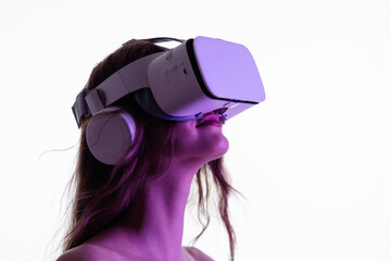 Woman Experiencing Immersive Virtual Reality with Headset