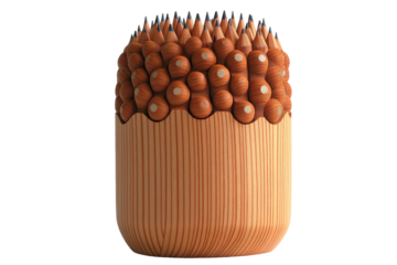 Wooden pencil holder with numerous pencils