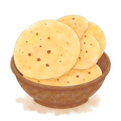 Illustration of a Bowl Filled with Chappati 