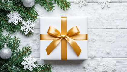 Christmas minimalist background with copy space and gift box. Christmas. New Year. Generated by AI.