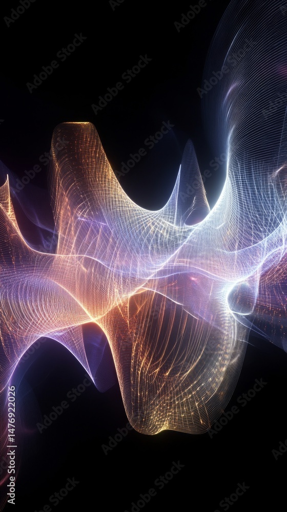 Fototapete abstract dotted particle wave in dark background with dynamic motion and futuristic texture creating