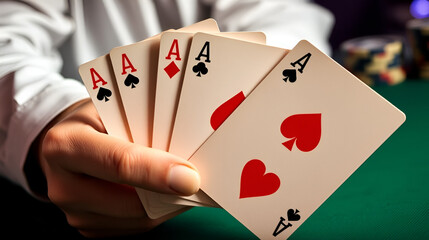 Three of a kind aces in poker hand