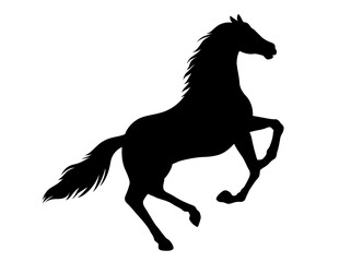 Vector Prancing Horse Monochrome Silhouette Illustration Isolated On A White Background.