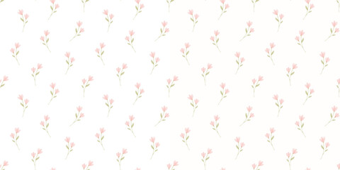 Watercolor seamless pattern with flowers and leaves. Spring colorful floral decor with hand drawn illustrations on white background