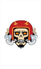  Fiery Skull with Red Helmet and Smoke, Vector Illustration. Perfect for biker, racing, or extreme sports themes. This artwork is fully scalable and suitable for both digital and print use. 
