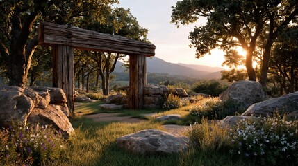 Fototapeta premium Rustic forest vista at sunset
