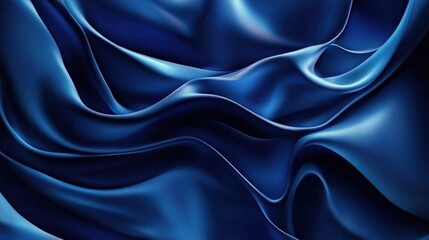 Fototapeta premium Deep blue satin fabric with smooth surface and natural flowing folds.