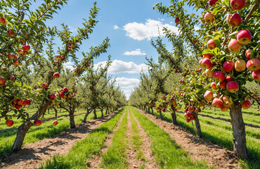  Vibrant Apple Orchard Under Bright Sky