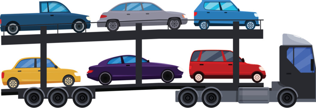 Fototapeta Car carrier truck is transporting cars on a two level trailer