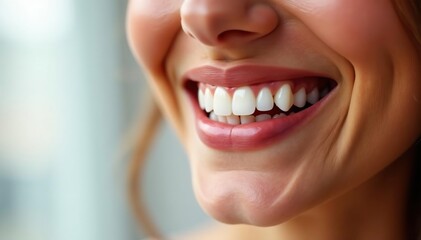 Obraz premium Close-up of a radiant, healthy smile, showcasing perfect teeth and healthy gums , smile enhancement, shine