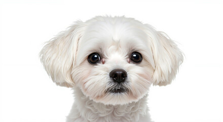 Obraz premium Small white dog with expressive eyes looking directly at the camera 