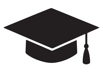 graduation cap logo silhouette vector, graduation hat logo icon silhouette, academic cap and diploma silhouette, black and white silhouette mortarboard cap symbols isolated on white background