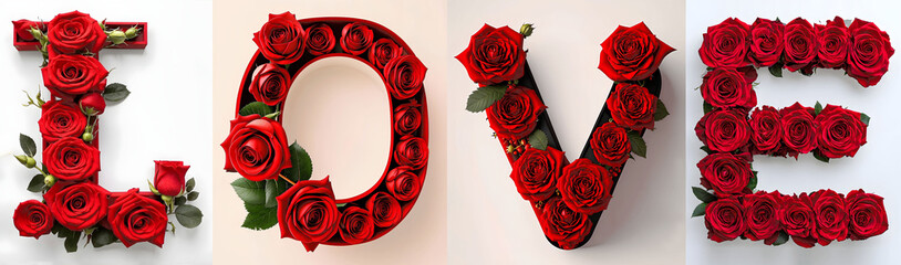 The word love from red roses