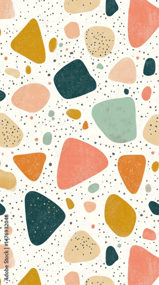 Poster colorful terrazzo pattern with irregular shapes and stone fragments on beige background seamless abs