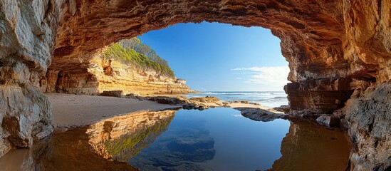 Coastal Cave and Water Reflection