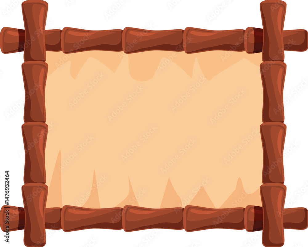 Poster empty papyrus scroll with bamboo frame holding blank parchment paper with space for text