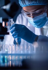Scientist Conducting Laboratory Experiment with Pipette and Samples