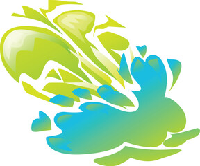 Abstract design featuring a vibrant splash of green and blue, conveying energy, motion, and a dynamic visual experience