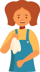 Little girl feeling unwell holding a tissue and suffering from stomach pain