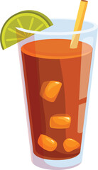 Refreshing long island iced tea cocktail served in a tall glass with ice, lime wedge, and straw