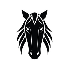 Silhouette art illustration of a horse head facing forward.eps
