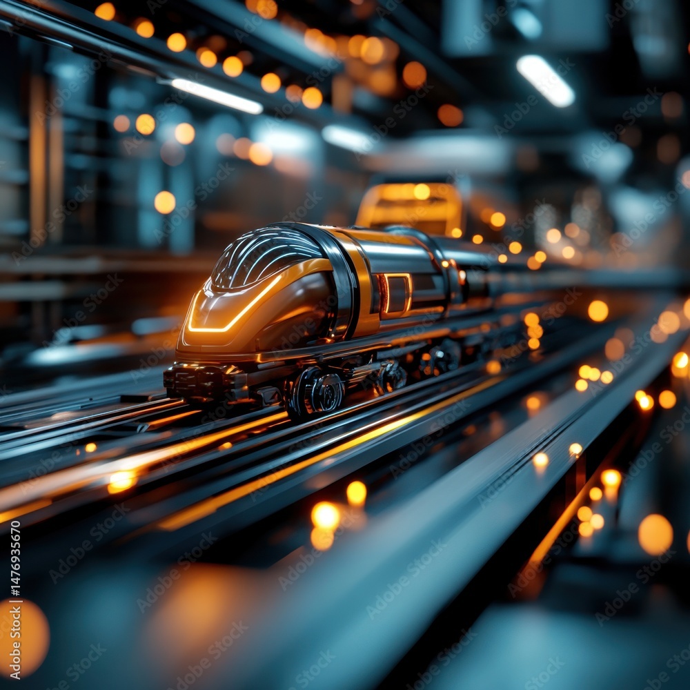 Poster cinematic futuristic train swiftly loops in a high-speed platform environment with dramatic lighting