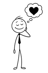 Stick figure man dreaming about love