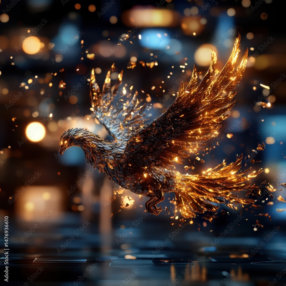 Poster a phoenix bursts into crisp motion within a seamless loop, its intense speed rendered in 4-giixel de