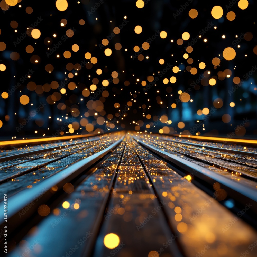 Poster shimme golden particles create a high-speed catwalk effect in a seamless, fast loop, showcasing a 4-