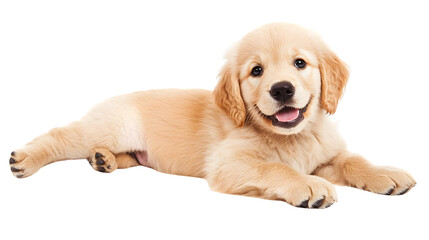 Adorable Golden Retriever Puppy Lying on White Background