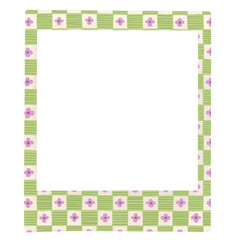 Square photo frame with green illustration and purple flowers pattern