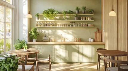 Indoor plants enhance the aesthetic of this Scandi-style kitchen. 
