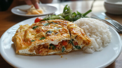  Tasting Thai Stuffed Omelette on a plateful of steamed rice (2)