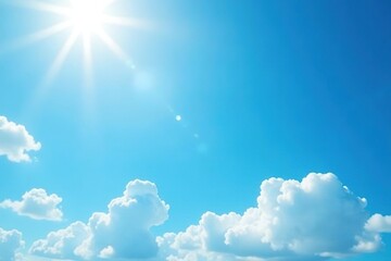 Sunny day, bright blue sky, fluffy white clouds, clear weather , weather forecast, happiness, golden hour