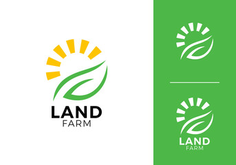 leaf farm with sun logo. creative agriculture symbol vector design © nubikor