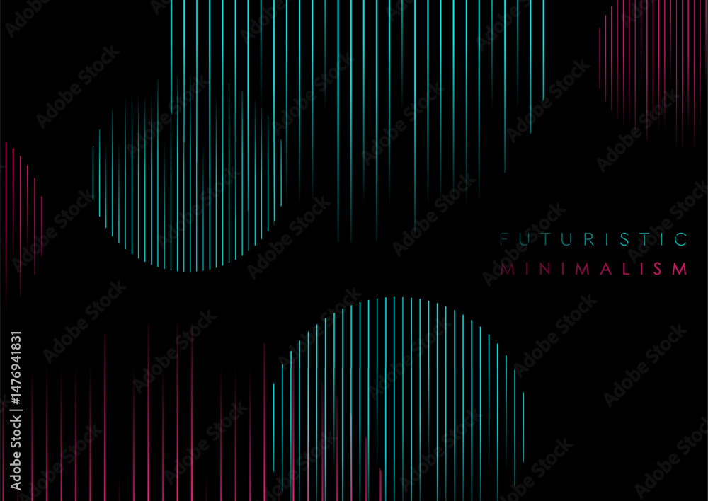 Aufkleber Blue and pink minimal lines arranged in a circle abstract tech background. Vector tech futuristic design