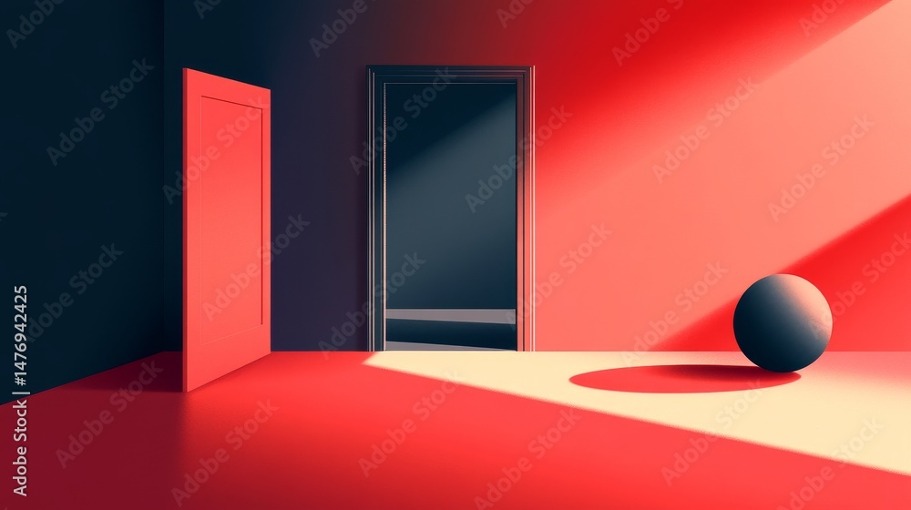 Poster soft sunlight casts a warm glow on an abstract arrangement of geometric forms and reflective surface